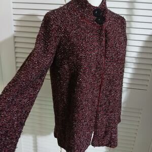 Karen Scott Med Maroon/Brown/White 2-Button Long-Sleeved Cardigan Sweater